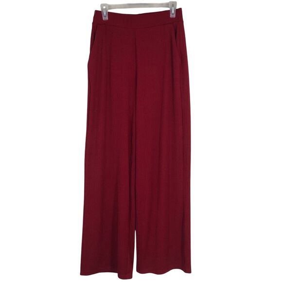 NWT Women’s Esta Textured Wide Leg Knit Pantsby Dictionary, Palazzo, Burgundy M - Picture 1 of 11